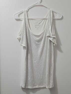 INC International Concepts White Cold-Shoulder Studded Tank